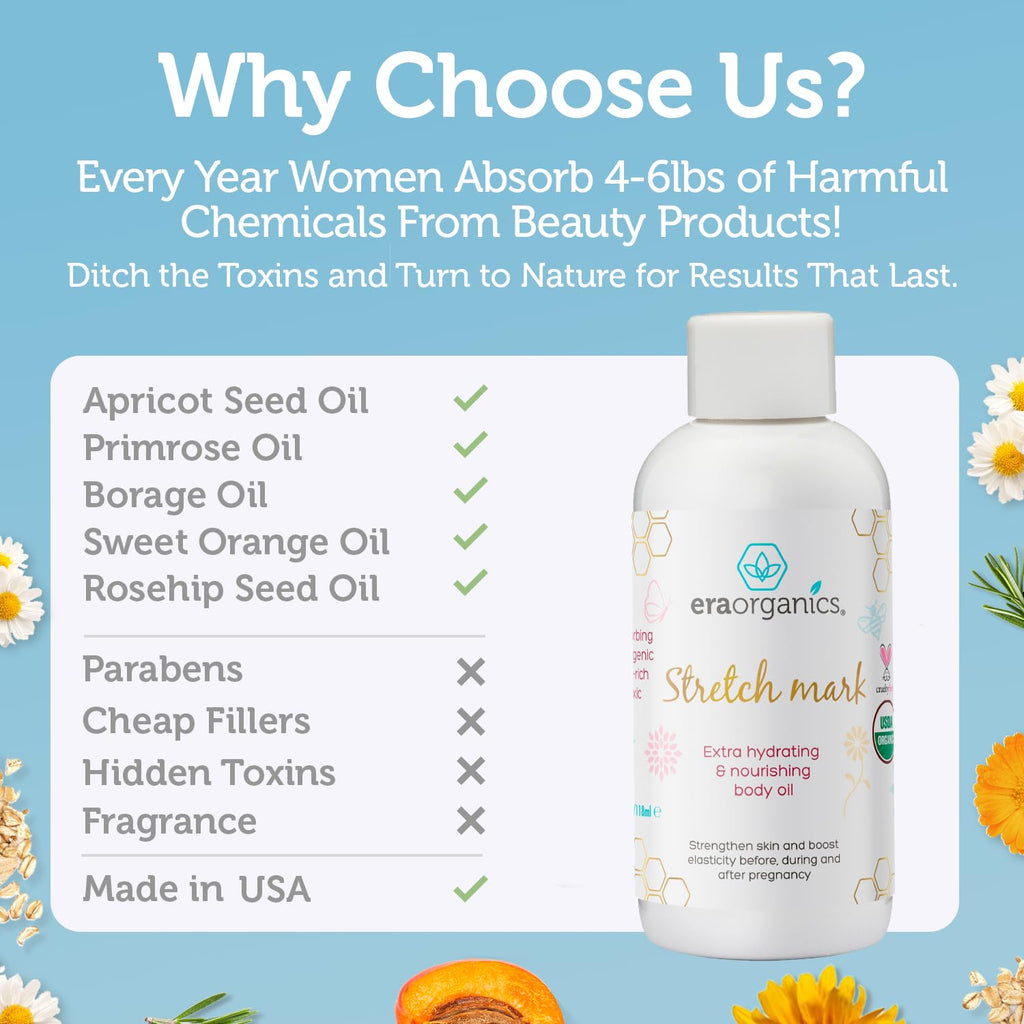 Organic Stretch Mark Oil for Pregnancy - Extra Moisturizing Belly Oil for Pregnancy - Pregnancy Oil to Prevent Stretch Marks - Pregnancy Must Haves