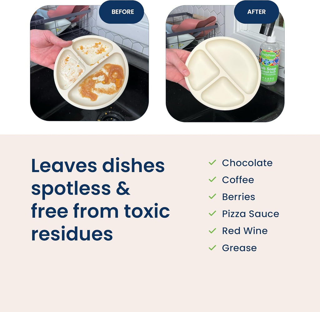 Non Toxic Dish Soap Kit | Natural Concentrated Dishwashing Liquid - Sweet Basil Scent | Organic Plant-Based | Family Safe - Eco-Friendly Formula | 16 Fl Oz