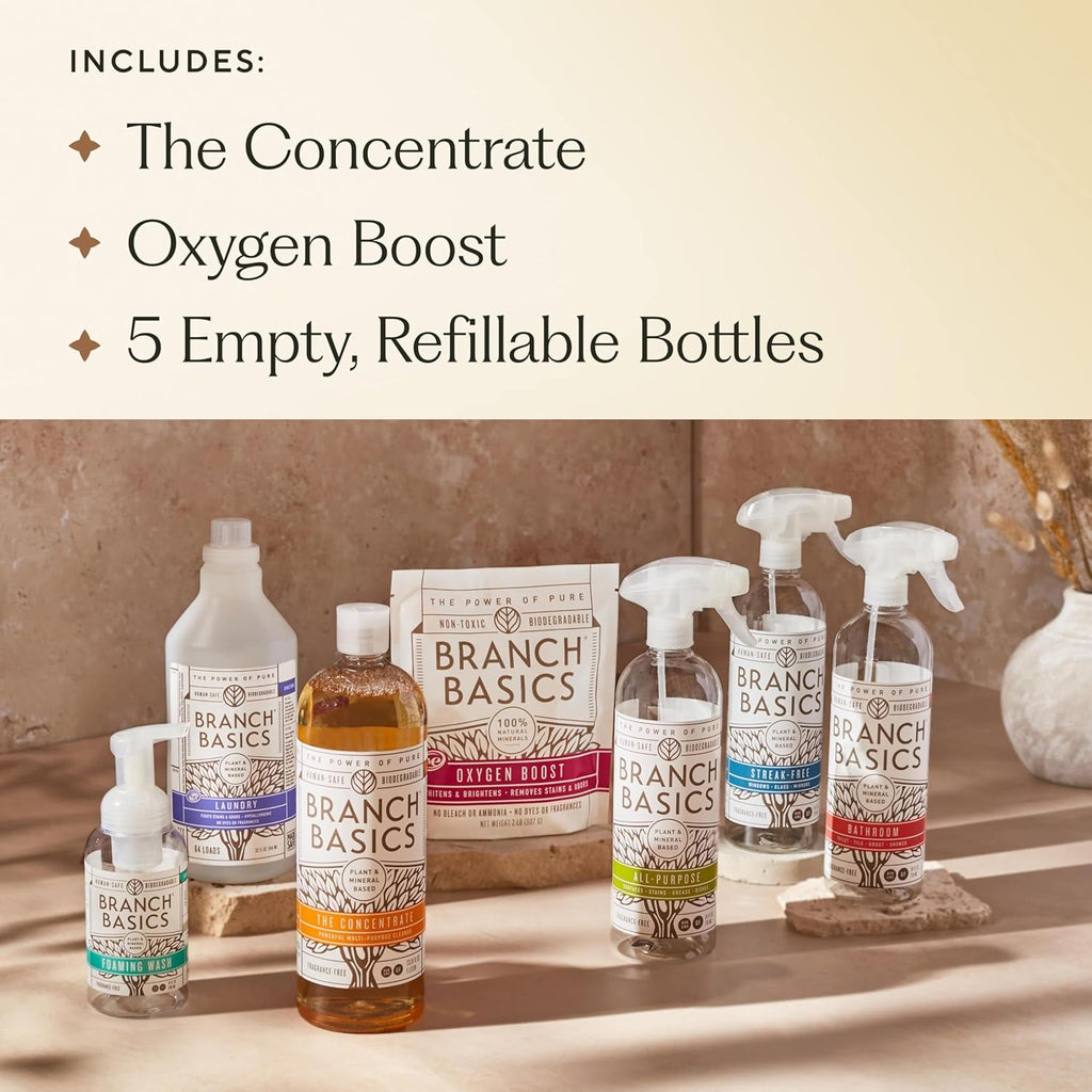 Premium Starter Kit: All Purpose Cleaner, Glass, and Bathroom Cleaner plus Our Foaming Wash, and Laundry Bottle (3 Plastic Spray Bottles + Concentrate) Fragrance-Free