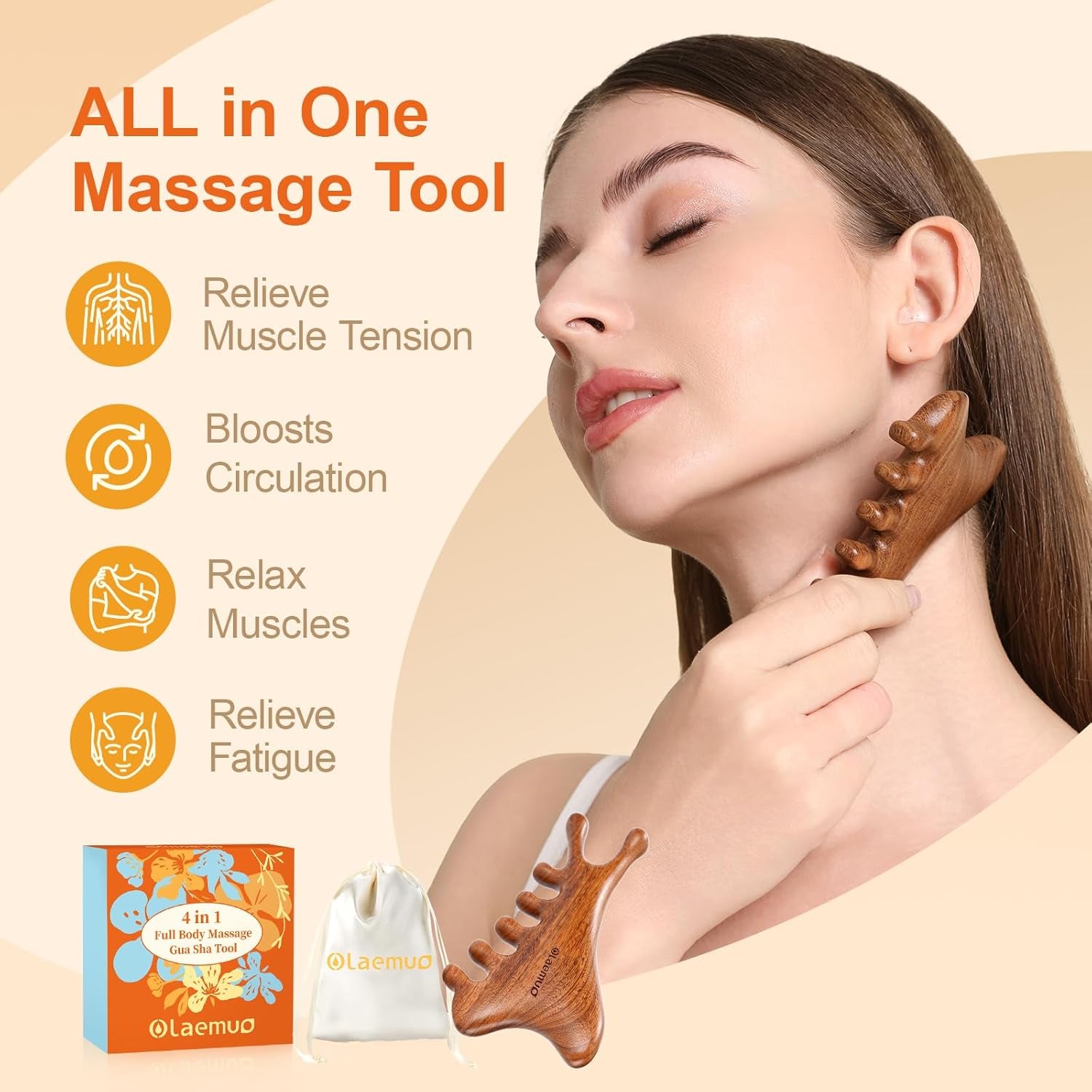 4 in 1 Gua Sha Tool for Face,Scalp Massager with Gift Box,Massage Comb for Head,Face,Eye,Neck & Body Meridian Therapy Tool for Relaxation,Natural Sandalwood