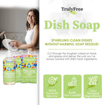 Non Toxic Dish Soap Kit | Natural Concentrated Dishwashing Liquid - Sweet Basil Scent | Organic Plant-Based | Family Safe - Eco-Friendly Formula | 16 Fl Oz
