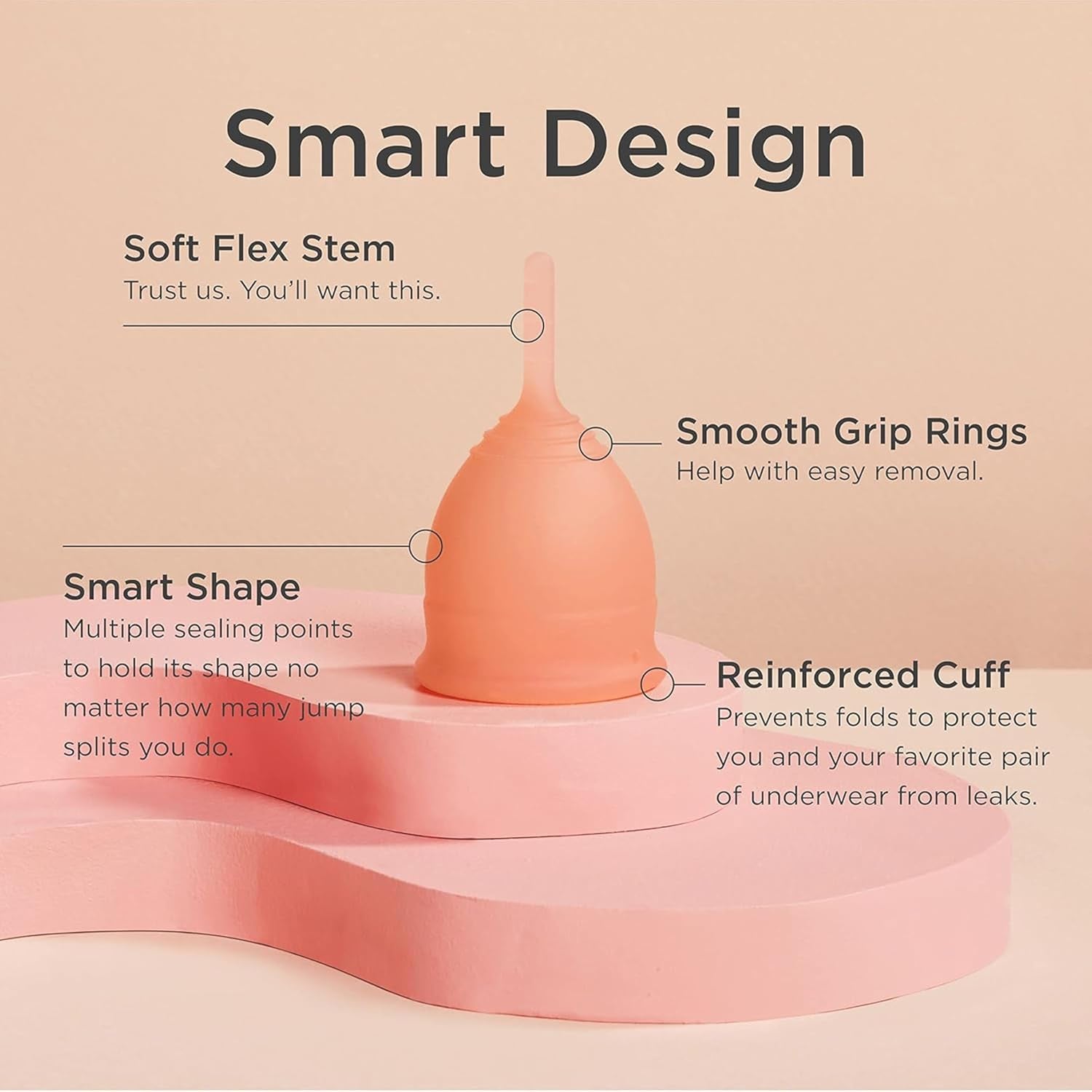 Soft Menstrual Cup – Reusable Period Cup – Made for Comfortable, Leak-Free Protection up to 12 Hours – BPA & Latex Free – Includes Cup & Carry Bag (Small, Desert Blush)