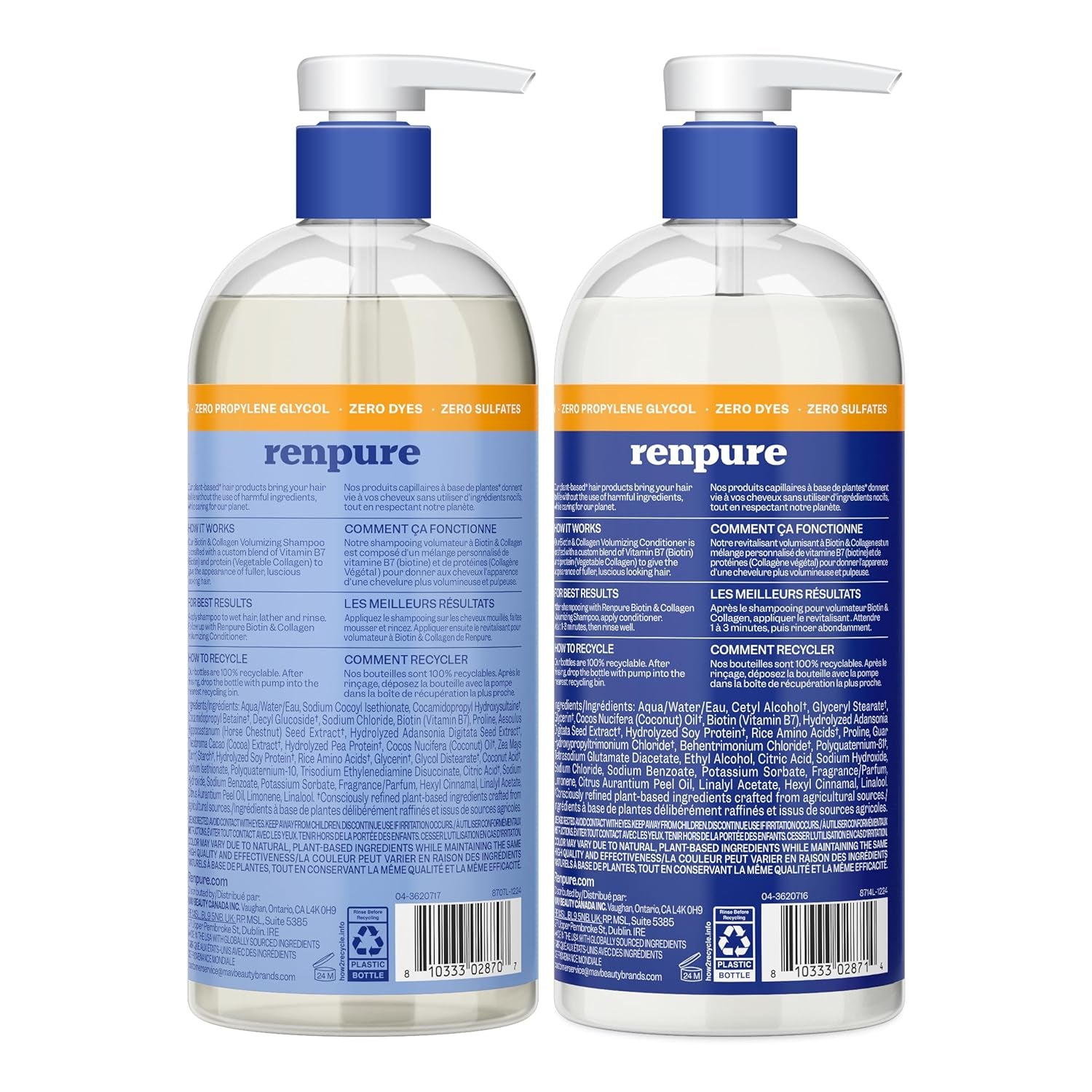 Biotin & Collagen Shampoo & Conditioner Set, Plant- Based - Nutrient Infused Formulas for Fuller, Thicker Looking Hair - for Fine Hair - Vitamin B7 (Biotin) & Collagen - 24 Fl Oz Each, 2 Pack