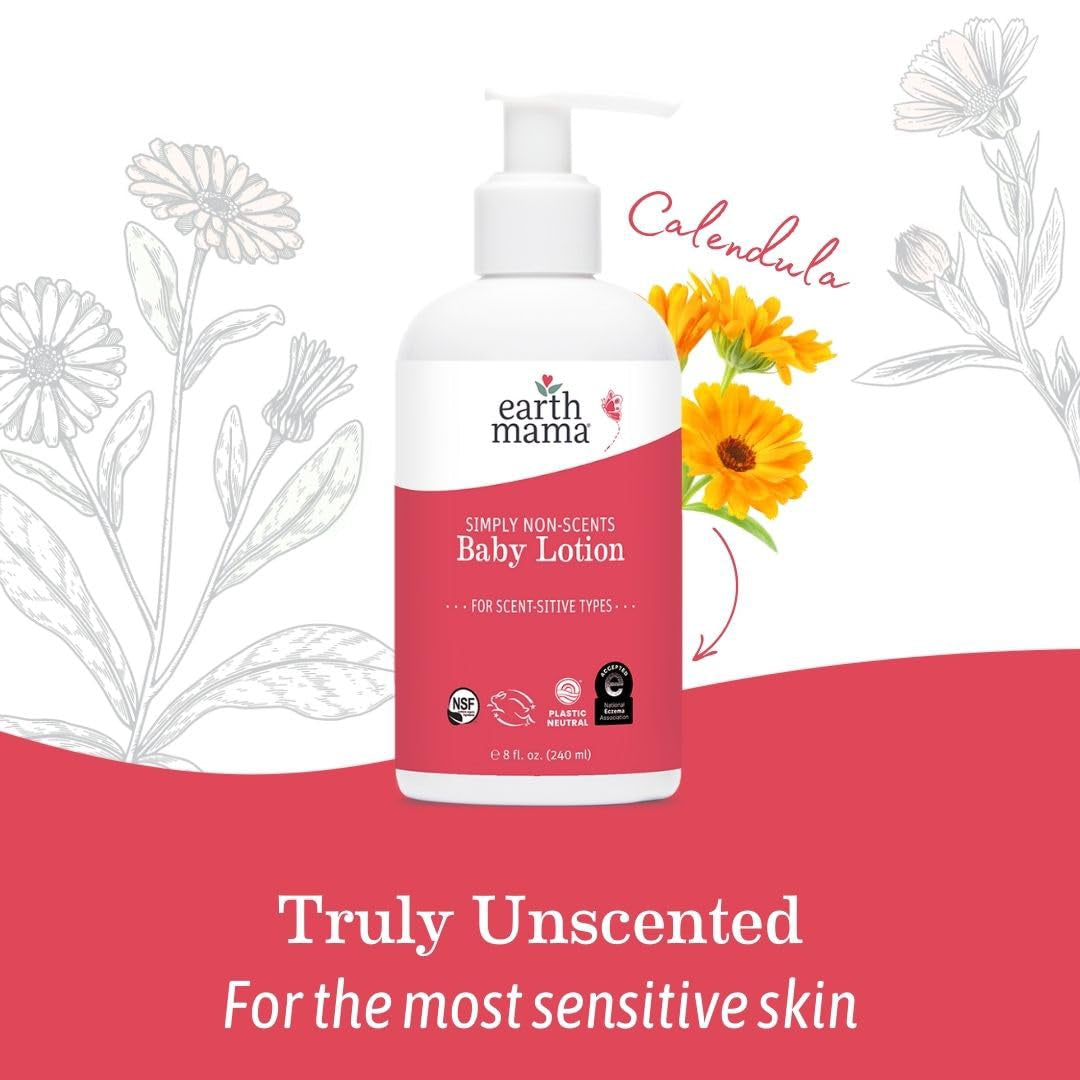 Simply Non-Scents Baby Lotion for Dry Skin - Calendula Cream for Newborn Skin Care - 8 Oz - Fragrance Free - Infant Essentials
