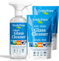 Natural Glass Cleaner Kit - Removes Dirt & Debris for Sparkling Clean Windows & Glass Surfaces at Home, Office & Garage, Includes 16 Oz Reusable Empty Bottle + Two Fills, 3 Oz Ea.