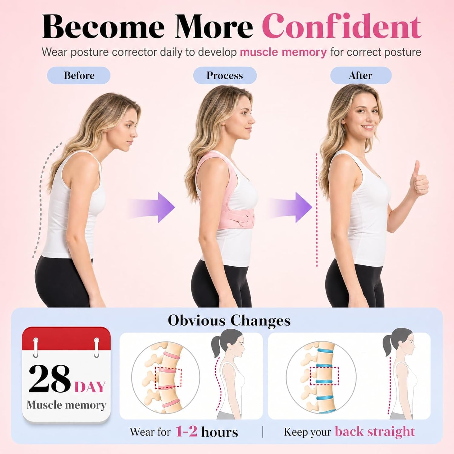 Back Brace Posture Corrector for Women - Adjustable Posture Brace for Women under Clothes - Back Brace for Posture Upper Back Support - Invisible Comfort for Office Daily Wear - Comfortable Hunchback Slouching for Neck Shoulder Back Straightener (Medium)