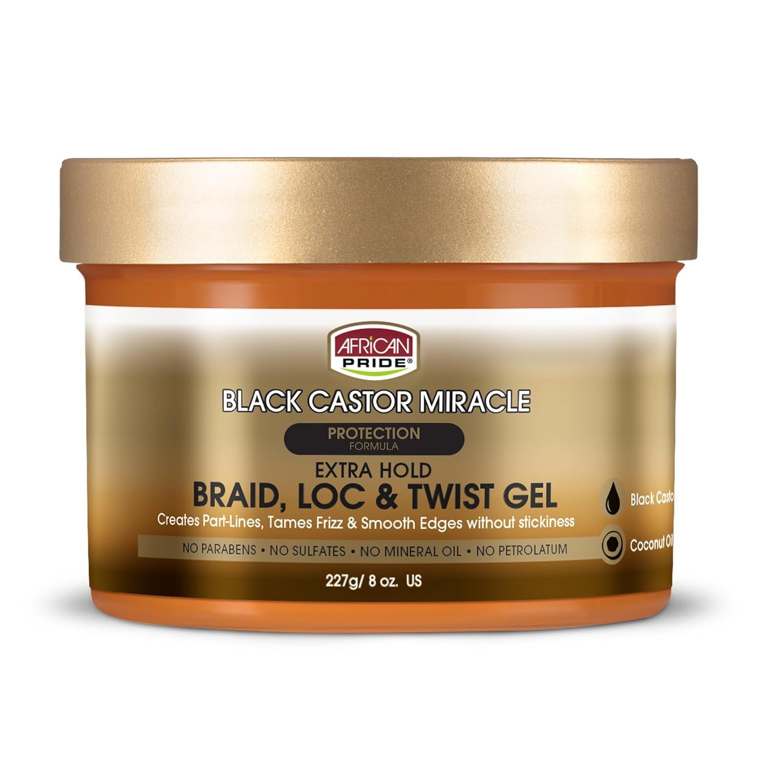Black Castor Miracle Extra Hold Braid, Loc, Twist Gel - Extreme Hold Braiding Hair Gel, Edge Control & Tames Frizz, No Flake | Natural Ingredients, Coconut Oil | 8Oz