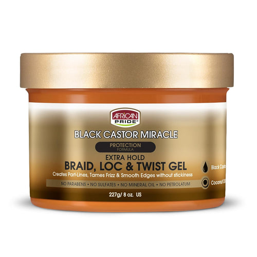 Black Castor Miracle Extra Hold Braid, Loc, Twist Gel - Extreme Hold Braiding Hair Gel, Edge Control & Tames Frizz, No Flake | Natural Ingredients, Coconut Oil | 8Oz