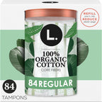 Cotton Tampons Regular Absorbency, Contains an Organic Cotton Core, Made without Synthetic Pesticides, or Fragrances, 84 Count