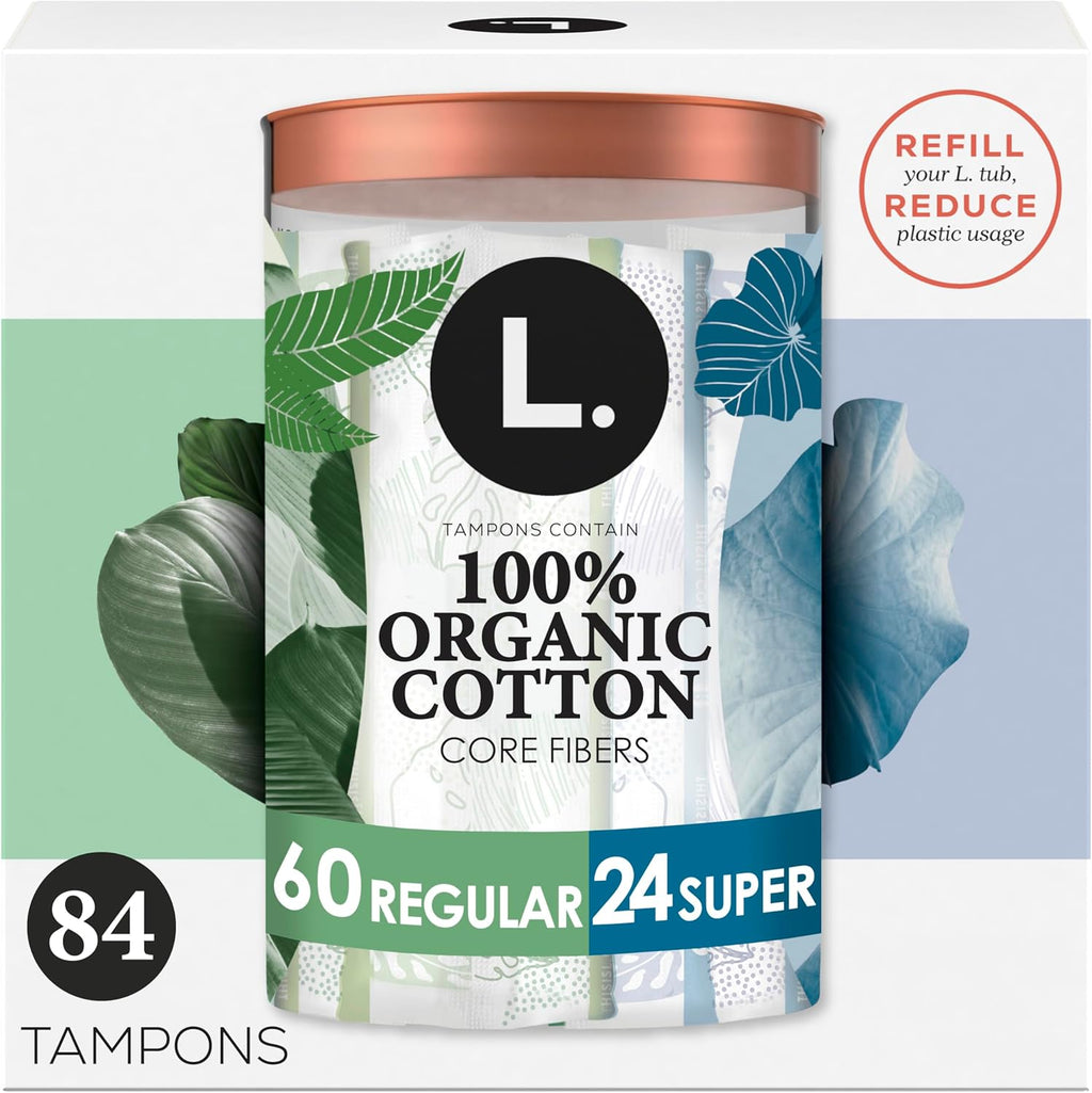 Cotton Tampons Regular/Super Absorbency Multipack, Contains an Organic Cotton Core, Made without Synthetic Pesticides, or Fragrances, 84 Count (2 Packs of 42)