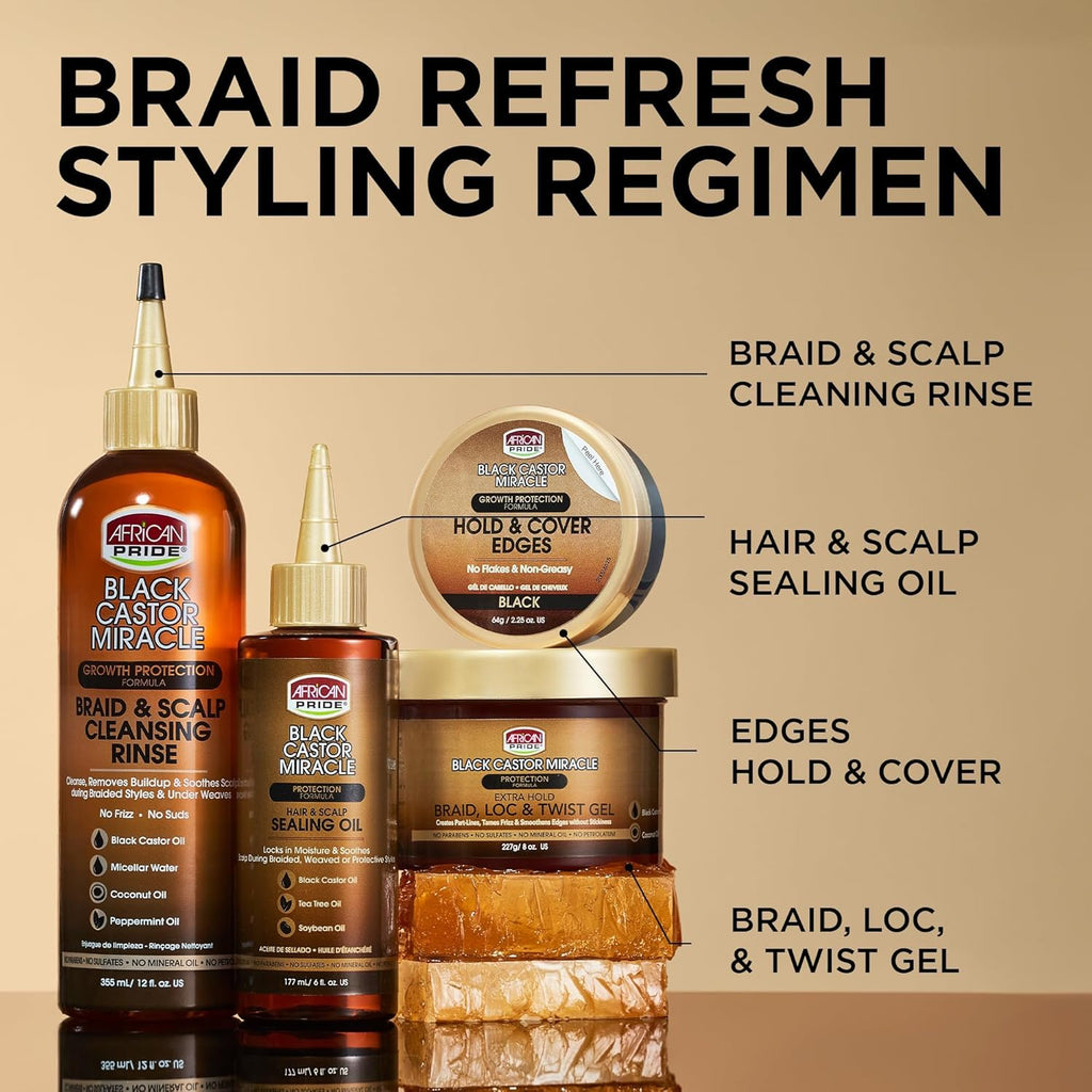 Black Castor Miracle Extra Hold Braid, Loc, Twist Gel - Extreme Hold Braiding Hair Gel, Edge Control & Tames Frizz, No Flake | Natural Ingredients, Coconut Oil | 8Oz