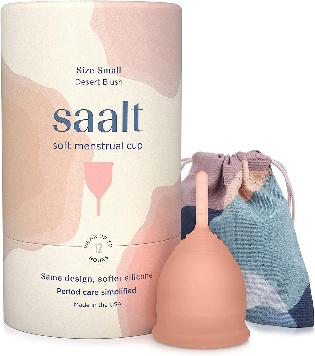 Soft Menstrual Cup – Reusable Period Cup – Made for Comfortable, Leak-Free Protection up to 12 Hours – BPA & Latex Free – Includes Cup & Carry Bag (Small, Desert Blush)