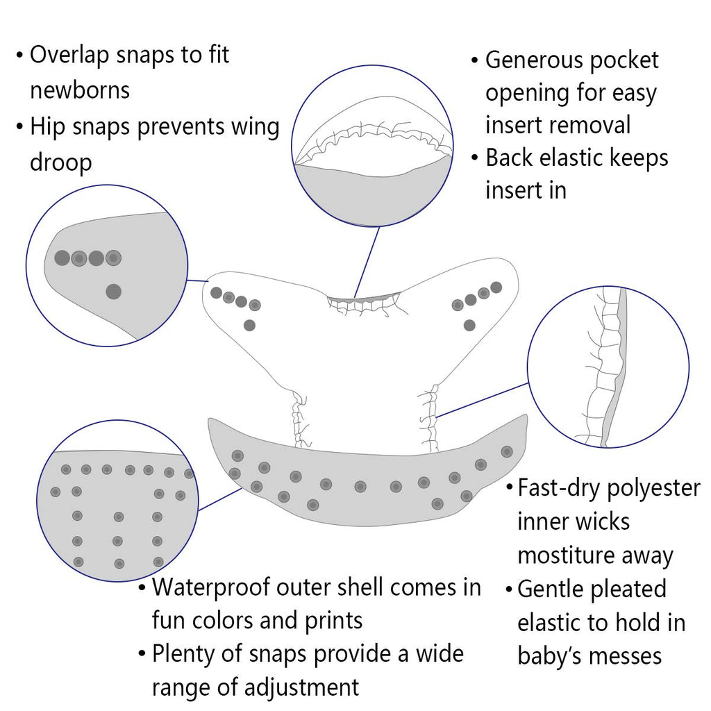 BABY Baby Cloth Diaper 6 Pack with 12 Inserts One Size Cloth Diaper Covers Adjustable Washable Reusable for Baby Girls and Boys
