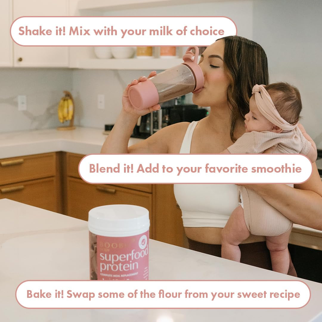 Boobie Body Superfood Protein Pregnancy and Postpartum Meal Replacement Shake, Chocolate Bliss Flavor | 19G Protein | Safe for Lactation & Motherhood | Organic, Vegan, Zero Sugar, 1 Tub (20 Servings)