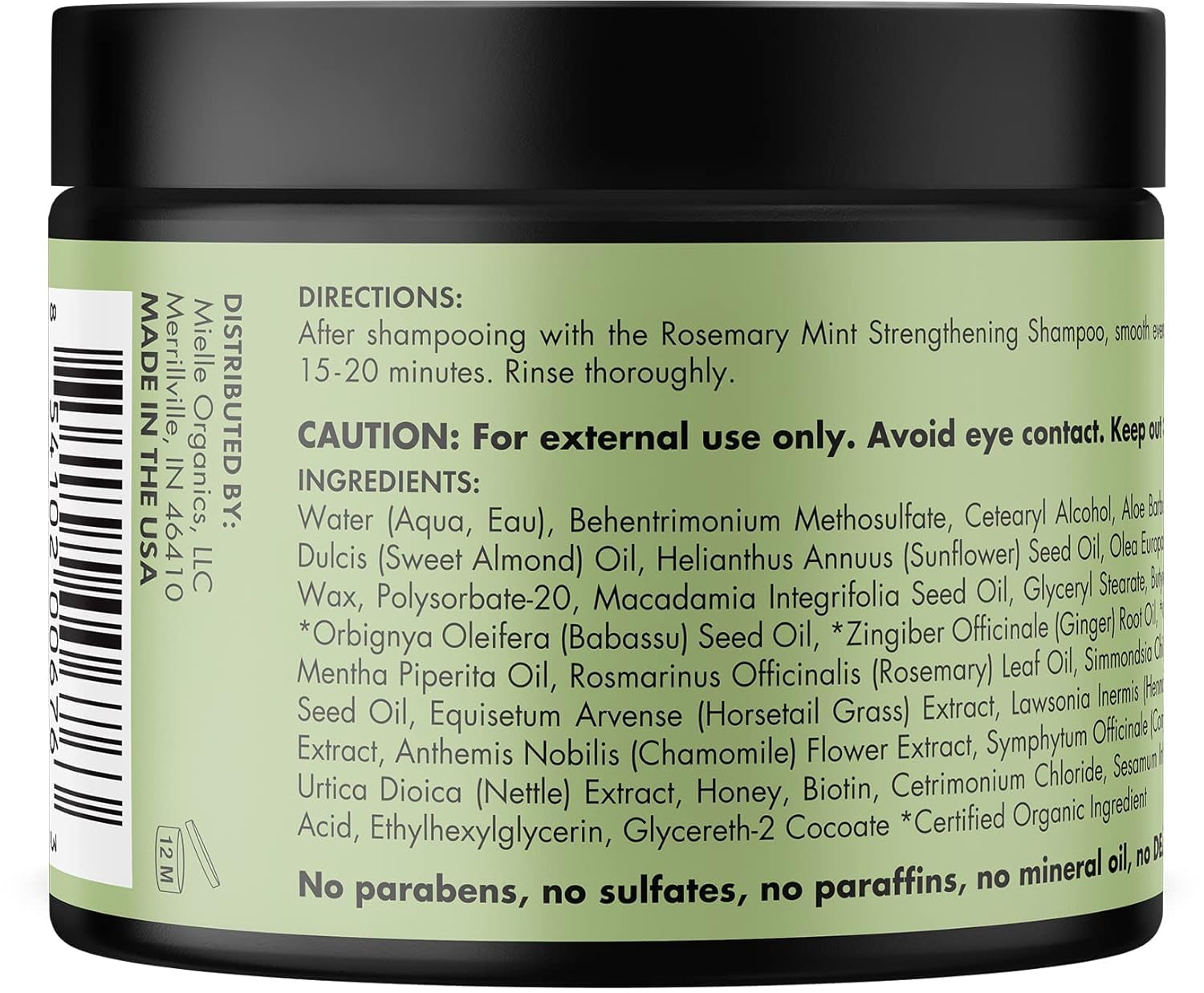 Organics Rosemary Mint Strengthening Hair Mask, Deep Conditioning Treatment Enriched with Biotin, Honey & Coconut Oil - Helps Encourage Longer, Healthier Strands, 12 Ounce
