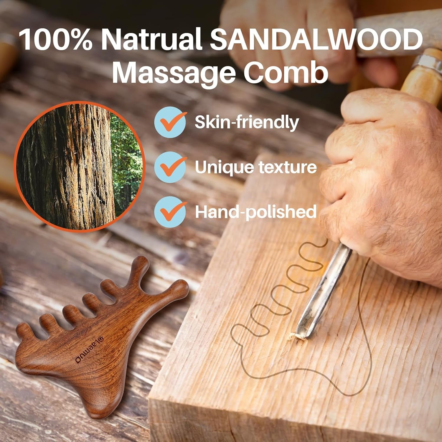 4 in 1 Gua Sha Tool for Face,Scalp Massager with Gift Box,Massage Comb for Head,Face,Eye,Neck & Body Meridian Therapy Tool for Relaxation,Natural Sandalwood
