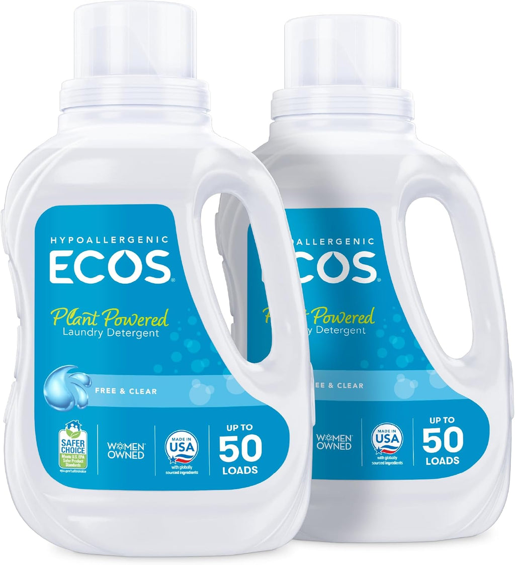 Laundry Detergent Liquid, 100 Loads - Dermatologist Tested Laundry Soap - Hypoallergenic, EPA Safer Choice Certified, Plant-Powered - Free & Clear, 50 Fl Oz (Pack of 2)