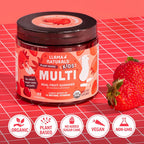 Kids Multivitamin Gummies | Real Fruit, No Added Sugar Cane | Organic Vegan Toddler Whole Food Vitamins | Vitamin D, C & Beta Carotene Gummy Supplement | Strawberry 90 Ct (1-2 Months)