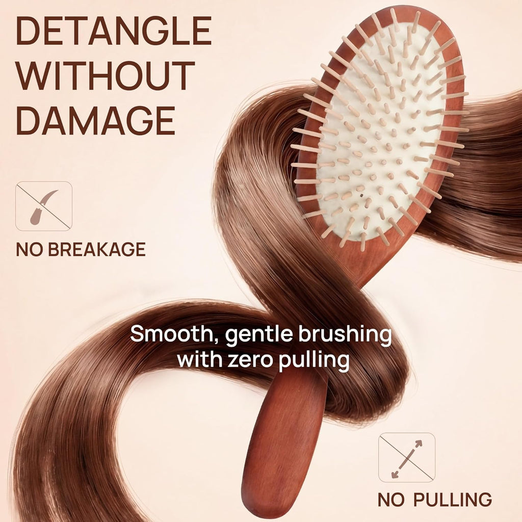 Natural Wooden Hair Brush for Women – anti Breakage Wood Bristle Brush with Pear Wood Handle, Gentle Scalp Massage, Anti-Static, Made in Germany – Best Rated for All Hair Types