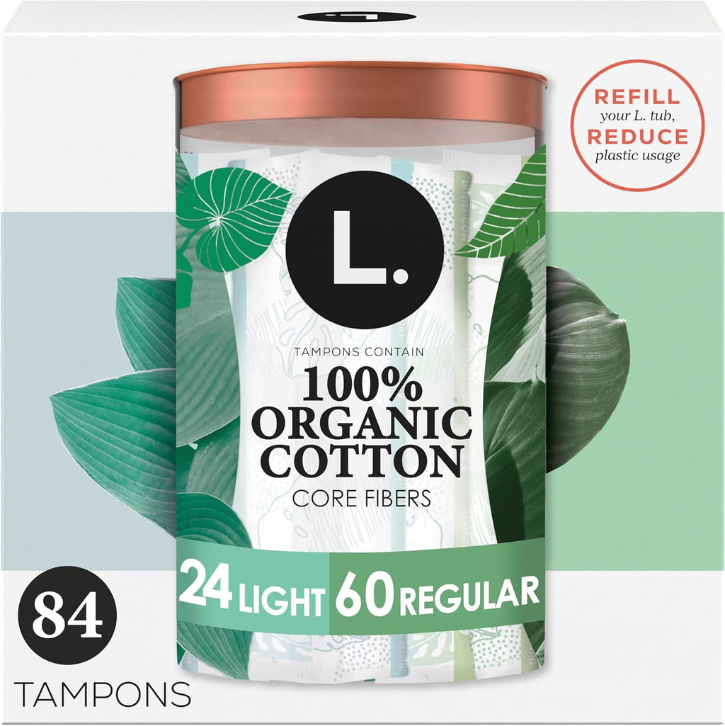Cotton Tampons Light/Regular Absorbency Multipack, Contains an Organic Cotton Core, Made without Synthetic Pesticides, or Fragrances, 84 Count