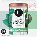 Cotton Tampons Light/Regular Absorbency Multipack, Contains an Organic Cotton Core, Made without Synthetic Pesticides, or Fragrances, 84 Count