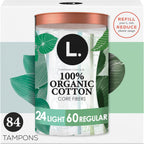 Cotton Tampons Light/Regular Absorbency Multipack, Contains an Organic Cotton Core, Made without Synthetic Pesticides, or Fragrances, 84 Count