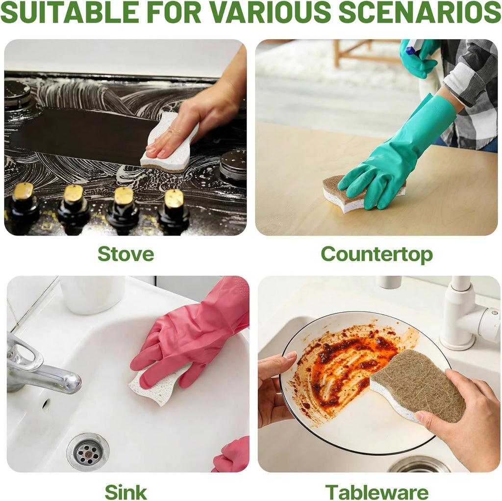 12 Pack Natural Cellulose Sponges for Dishes - Non-Scratch Kitchen Scrub Sponges - 100% Biodegradable & Eco-Friendly Cleaning Sponges for Non-Stick Cookware, Bathroom & Household