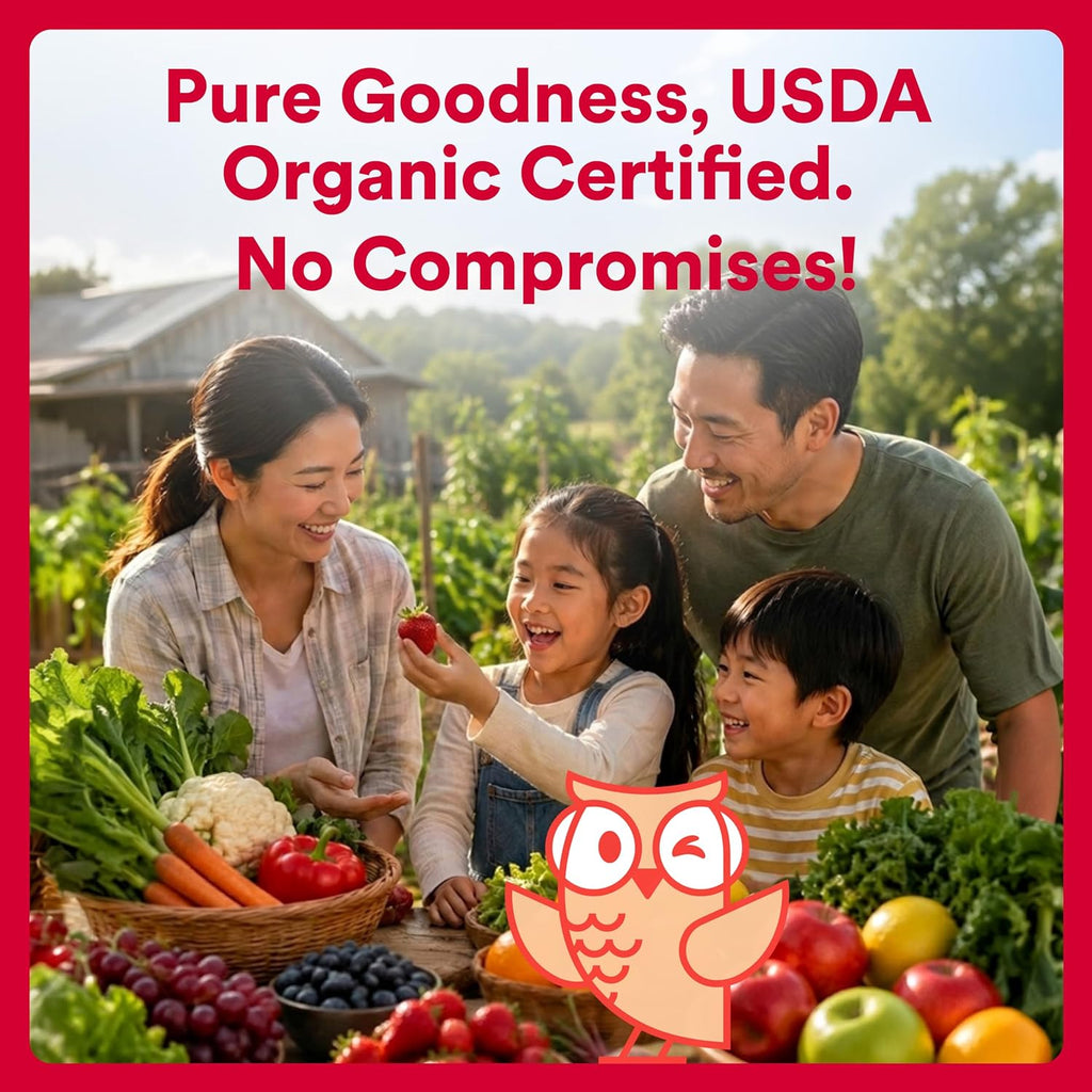 Organic Kids Multivitamin Gummies: Probiotics, Omega 3 (ALA), Vitamin D3, C, Vitamin B12, B6, A, K & Zinc for Immune Support, Biotin, Three Fruit Flavors, 120 Count (30 Day Supply)