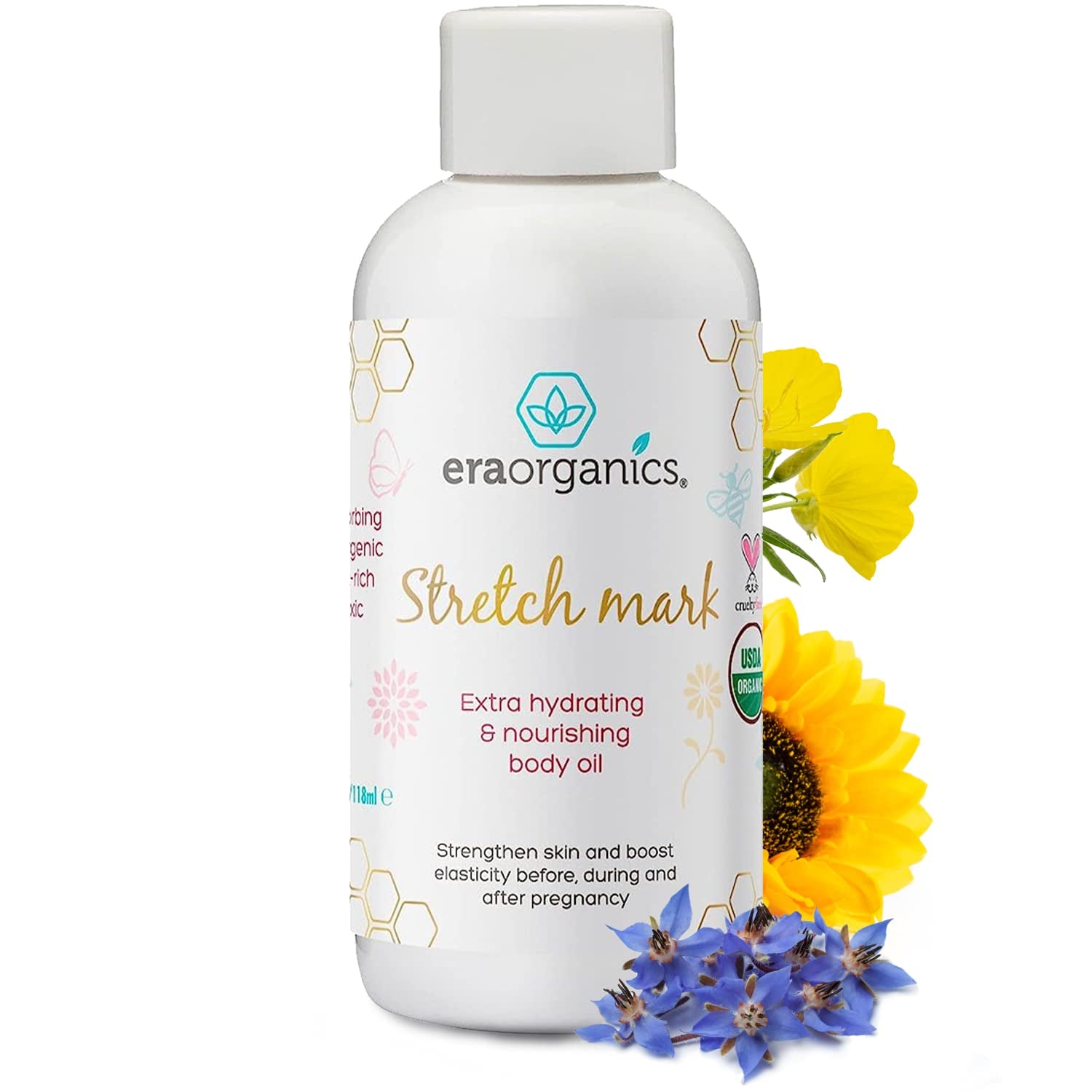 Organic Stretch Mark Oil for Pregnancy - Extra Moisturizing Belly Oil for Pregnancy - Pregnancy Oil to Prevent Stretch Marks - Pregnancy Must Haves
