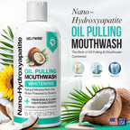 Nano-Hydroxyapatite Oil Pulling Whitening Mouthwash for Teeth and Gums, Natural & Organic, Whitens Teeth, Strengthens Enamel, Fights Bad Breath & Plaque – Smooth & Non-Greasy – for Adults - 16Oz