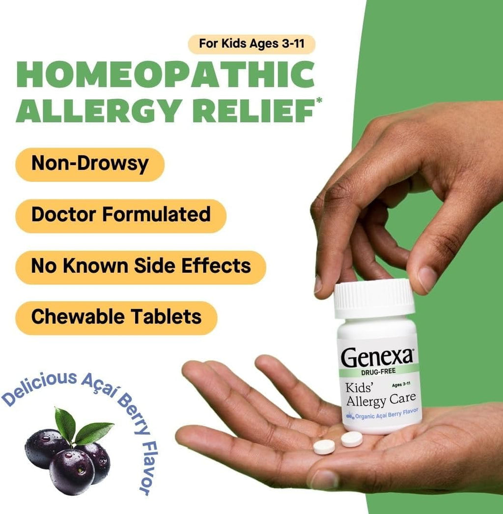 Kids Allergy Care | Drug Free, Non-Drowsy Children'S Allergy & Decongestant Remedy | Vegan & Non-Gmo | Homeopathic Relief Made Clean | Organic Acai Berry Flavor | 60 Chewable Tablets Ages 3-11