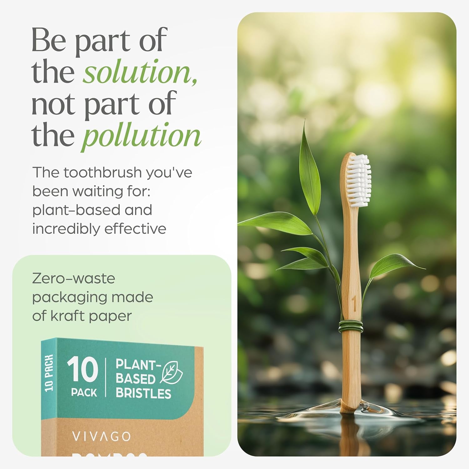 Bamboo Toothbrushes 10 Pack – Natural Toothbrushes, Plant-Based Soft Bristles – Eco-Friendly Wooden Toothbrush