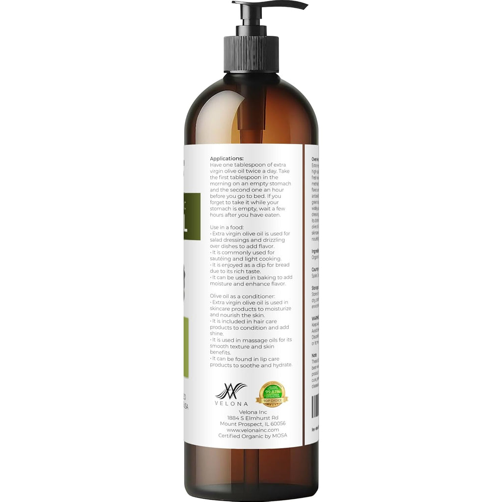USDA Certified Organic Olive Oil - 8 Fl Oz | 100% Pure and Natural Carrier Oil | Extra Virgin, Unrefined, Cold Pressed | Cooking, Dressing, Face, Hair, Body & Skin Care | Use Today - Enjoy Results