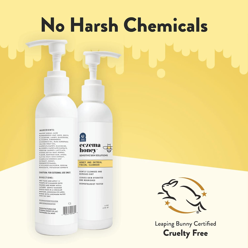 Oatmeal Facial Cleanser - Natural Eczema Face Wash Prevents Breakouts - Daily Gentle Face Cleanser for Dry, Itchy, Sensitive, & Irritable Skin (6 Oz)