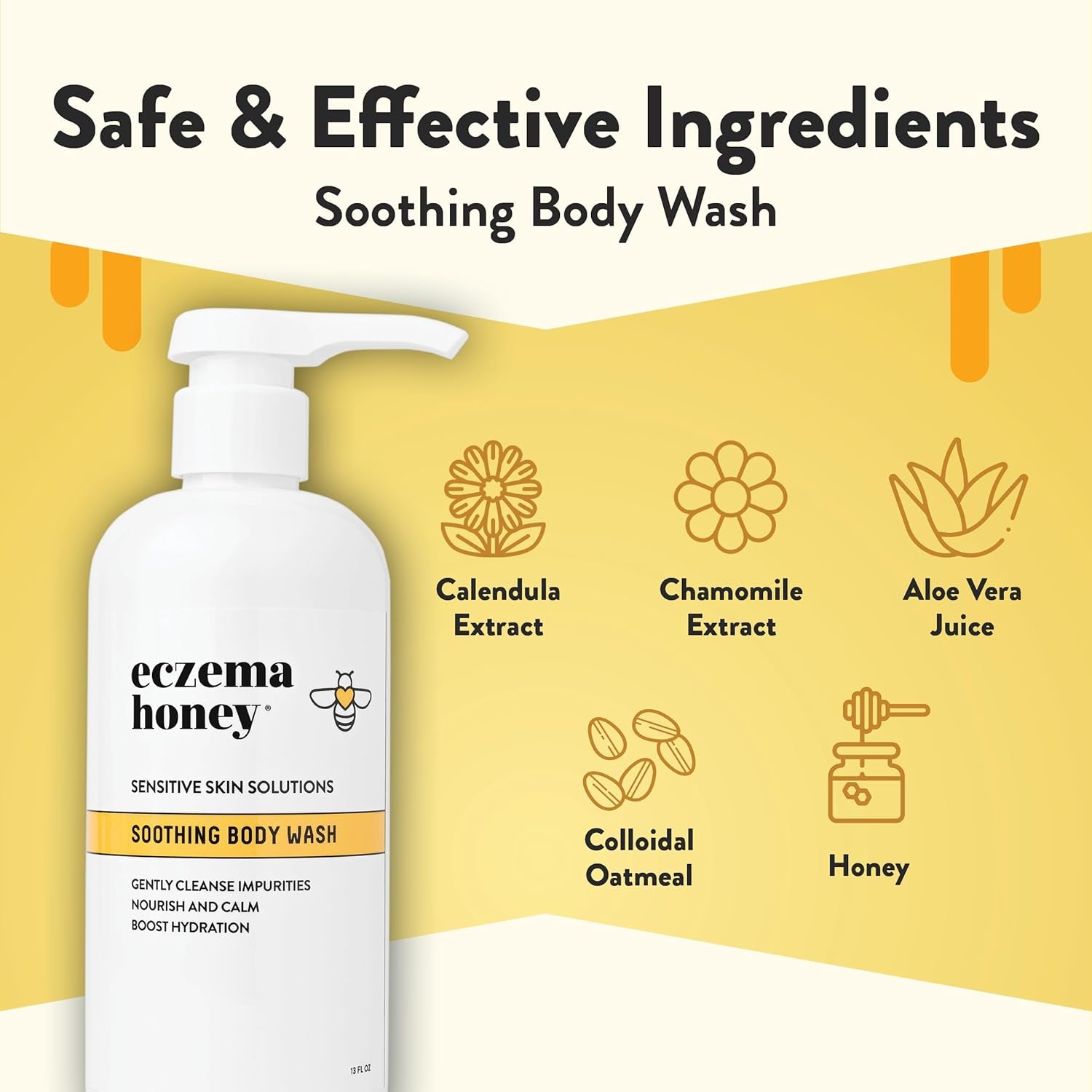 Soothing Body Wash - Daily Shower Gel & Eczema Treatment - Sensitive Skin Body Wash for Adults, Kids, & Babies - Body Cleanser for Eczema Relief (13 Oz)