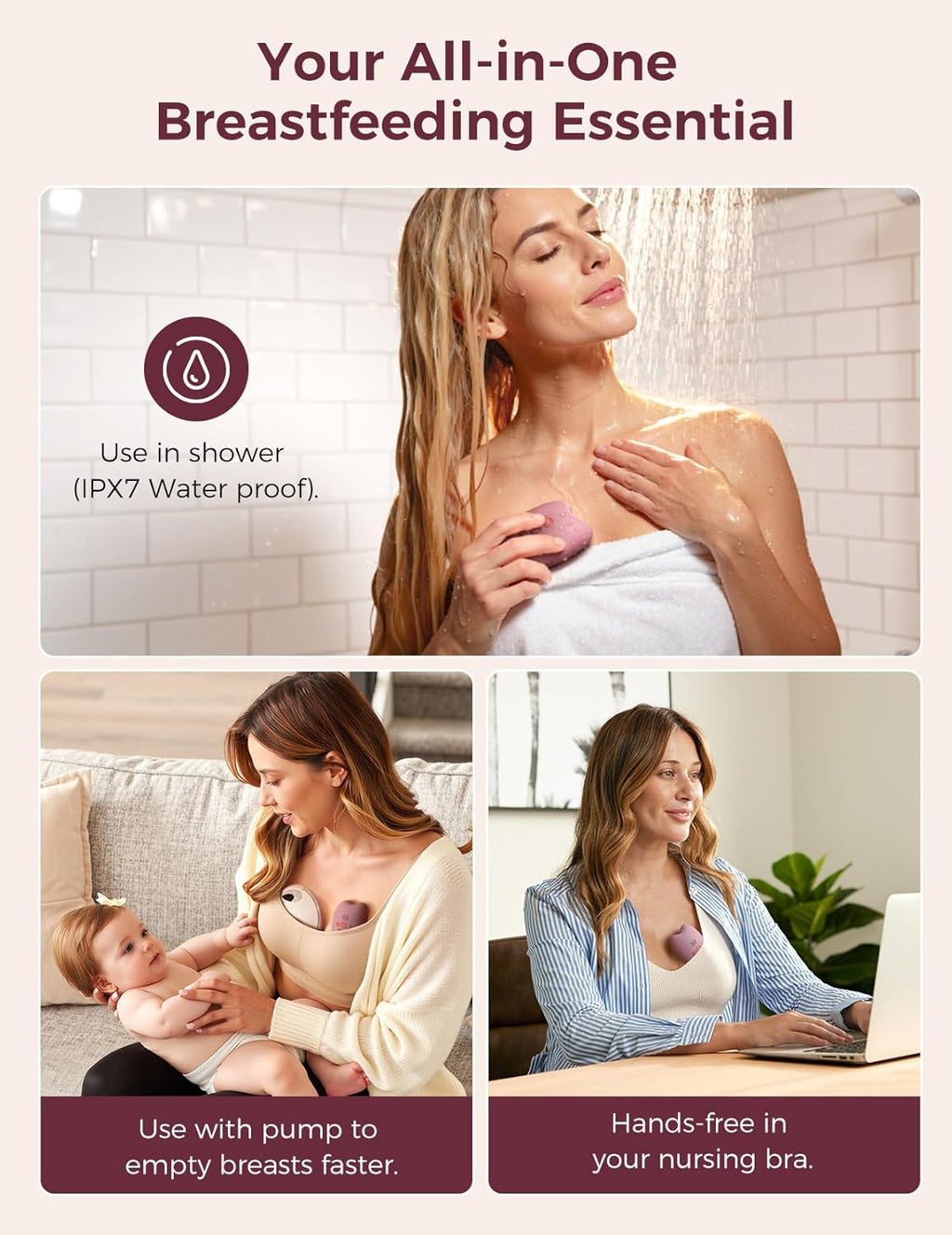 A1Pro Lactation Massager, Deep Vibration & Rapid Heating for Clog Relief & Efficient Pumping, Breastfeeding Essentials with Memory Function & Fast Charging, for Postpartum Mom