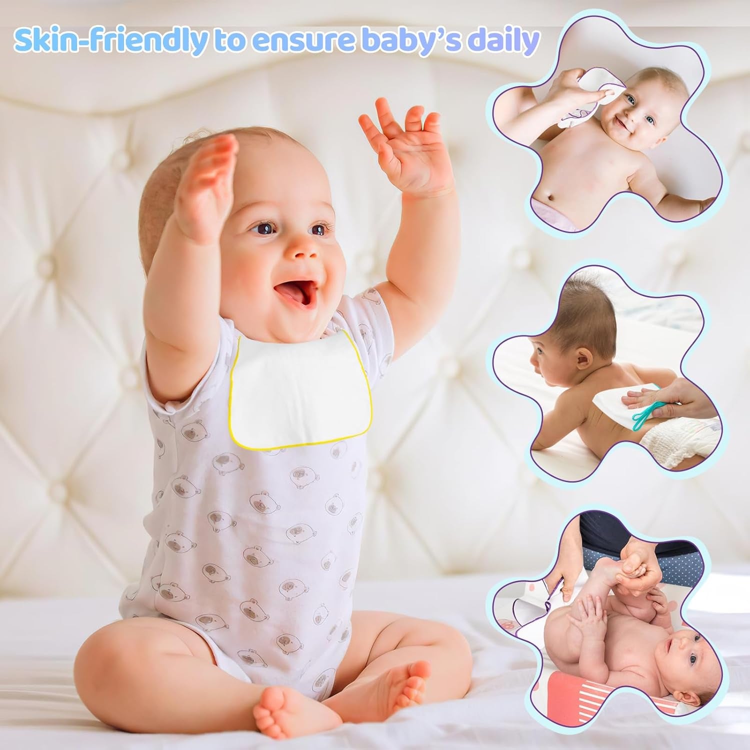 54 Packs Flannel Cloth Baby Wipes Reusable Baby Wipes with Green Upgraded Wipes Dispenser, Reusable & Durable Cloth Wipes, Body Face Hand Washcloth Essential for Baby Wipes
