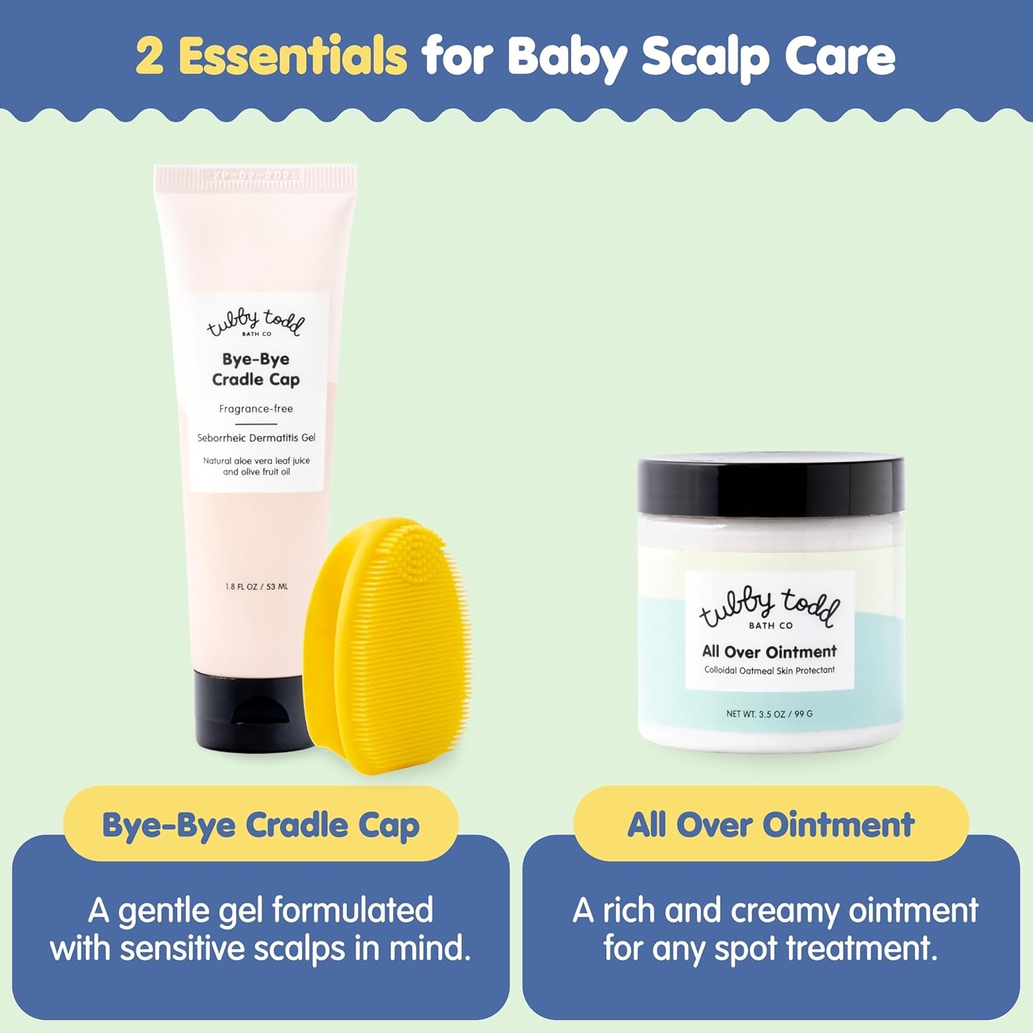 Cradle Cap Baby Hair Treatment Kit - Includes Bye-Bye Cradle Cap Gel, Cradle Cap Silicone Brush, & 3.5Oz All over Ointment - Gentle for Babies’ Sensitive Skin