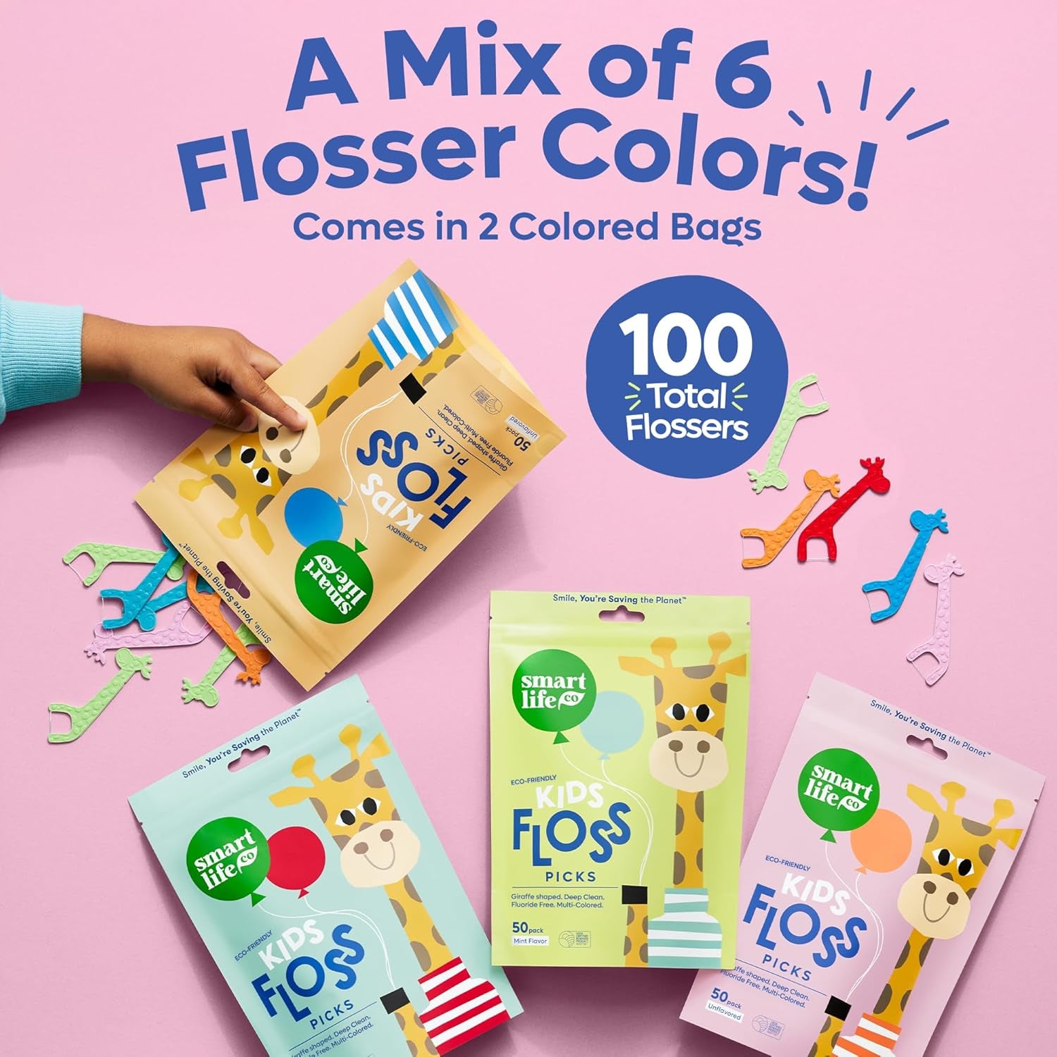Eco-Friendly Kids Flossers (100Ct) - the Original Straw Wheat Dental Floss Picks for Children, Fluoride & PFA Free, Toothpick Flossing Sticks for Toddler Teeth, No Shred Thread, Unflavored