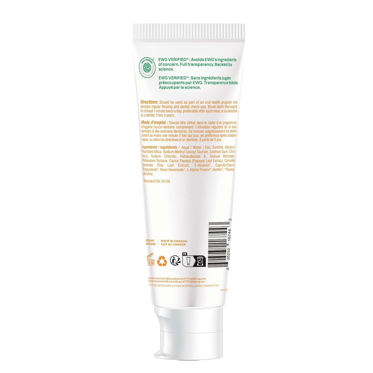 Kids Fluoride-Free Toothpaste, EWG Verified, Plant- and Mineral-Based Ingredients, Vegan, Sugar-Free, Mango, 4.2 Oz