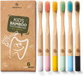 Kids Bamboo Toothbrushes, Natural Toothbrush Set, Soft Bristles, Durable Charcoal Wooden Brushes, Compostable Design for Toddlers and Children, 6 Pack