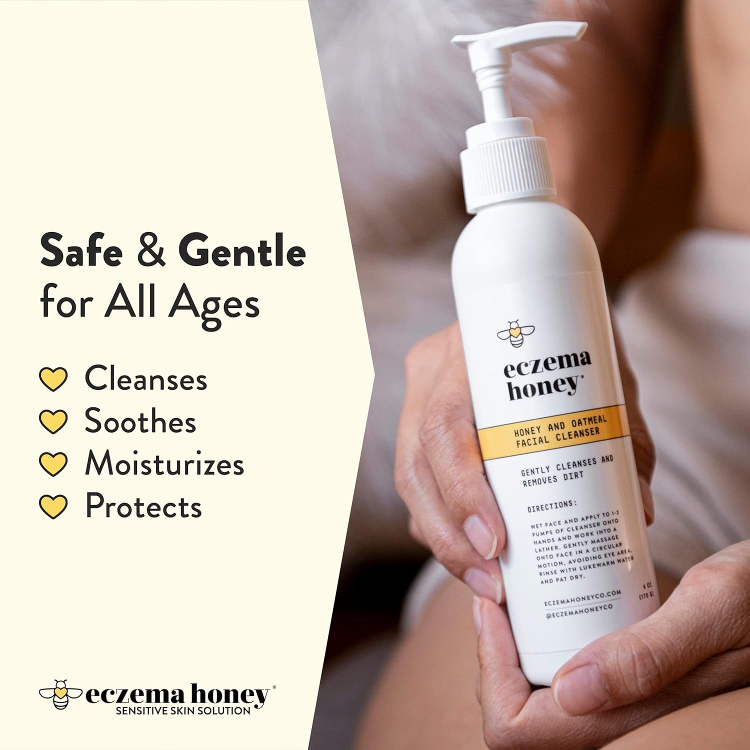 Oatmeal Facial Cleanser - Natural Eczema Face Wash Prevents Breakouts - Daily Gentle Face Cleanser for Dry, Itchy, Sensitive, & Irritable Skin (6 Oz)