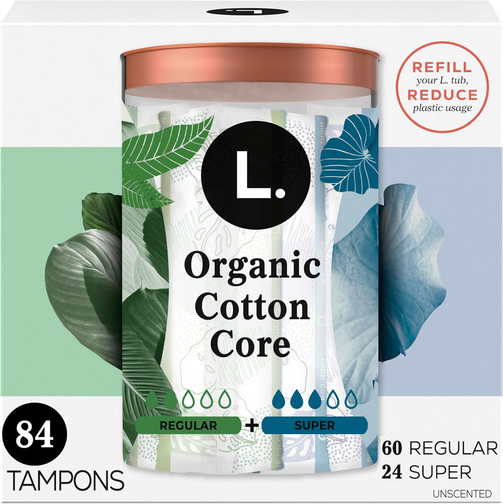 Cotton Tampons Regular/Super Absorbency Multipack, Contains an Organic Cotton Core, Made without Synthetic Pesticides, or Fragrances, 84 Count (2 Packs of 42)