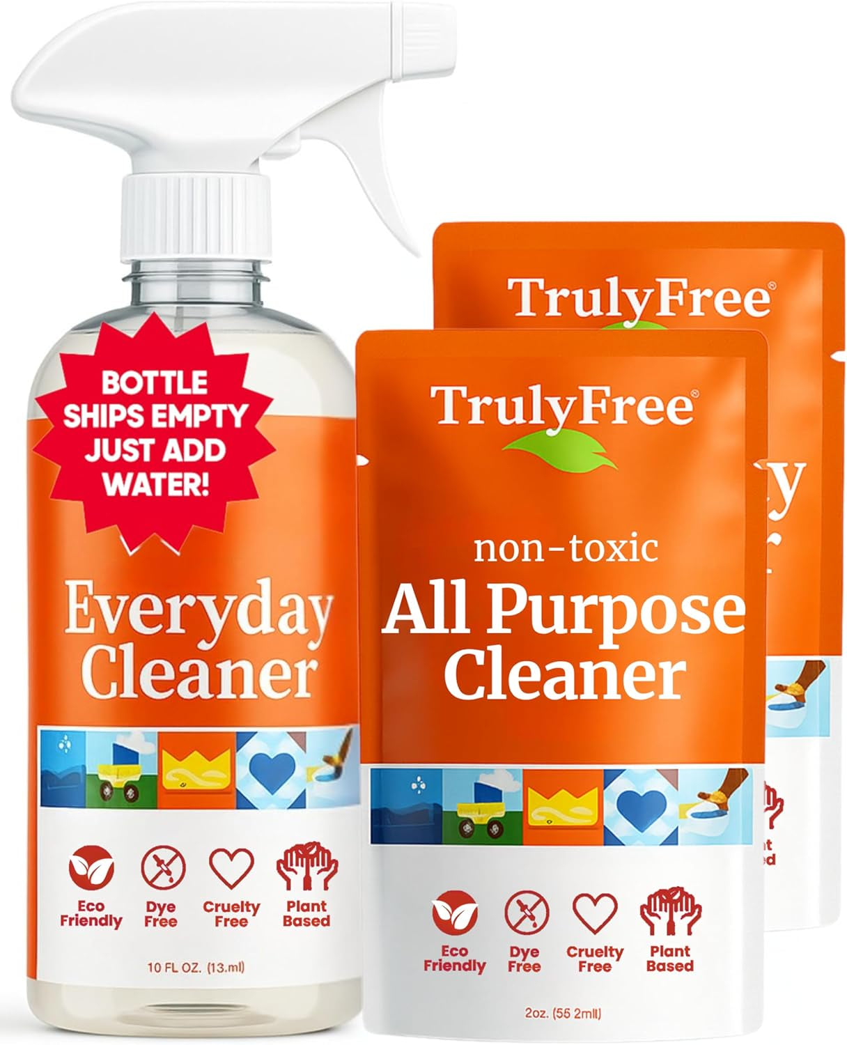 Everyday Cleaner Kit - Multipurpose Cleaner Spray, Kitchen Counter Cleaner, Natural Cleaning Products, Multi-Surface Household Solution, 16 Oz Reusable Empty Bottle + Two Fills, 3 Oz Ea.