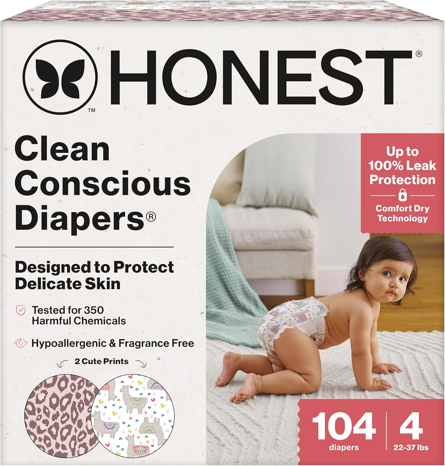 Honest Clean Conscious Diapers, Hypoallergenic Size 4 (22–37 lbs) — 104 Count