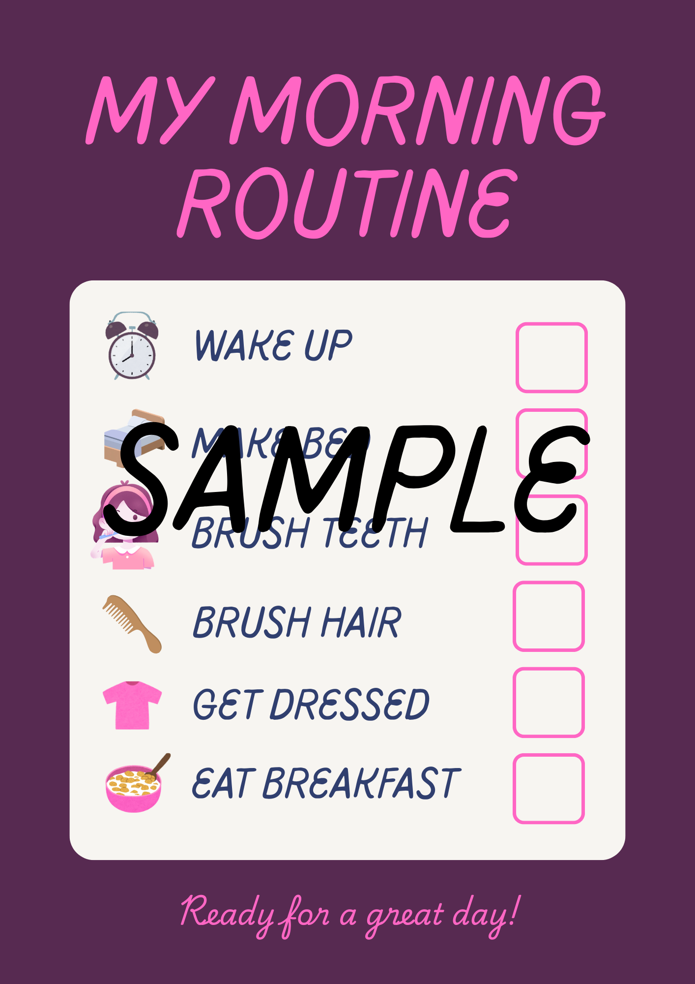 Little Girl's Morning Routine Checklist Printable
