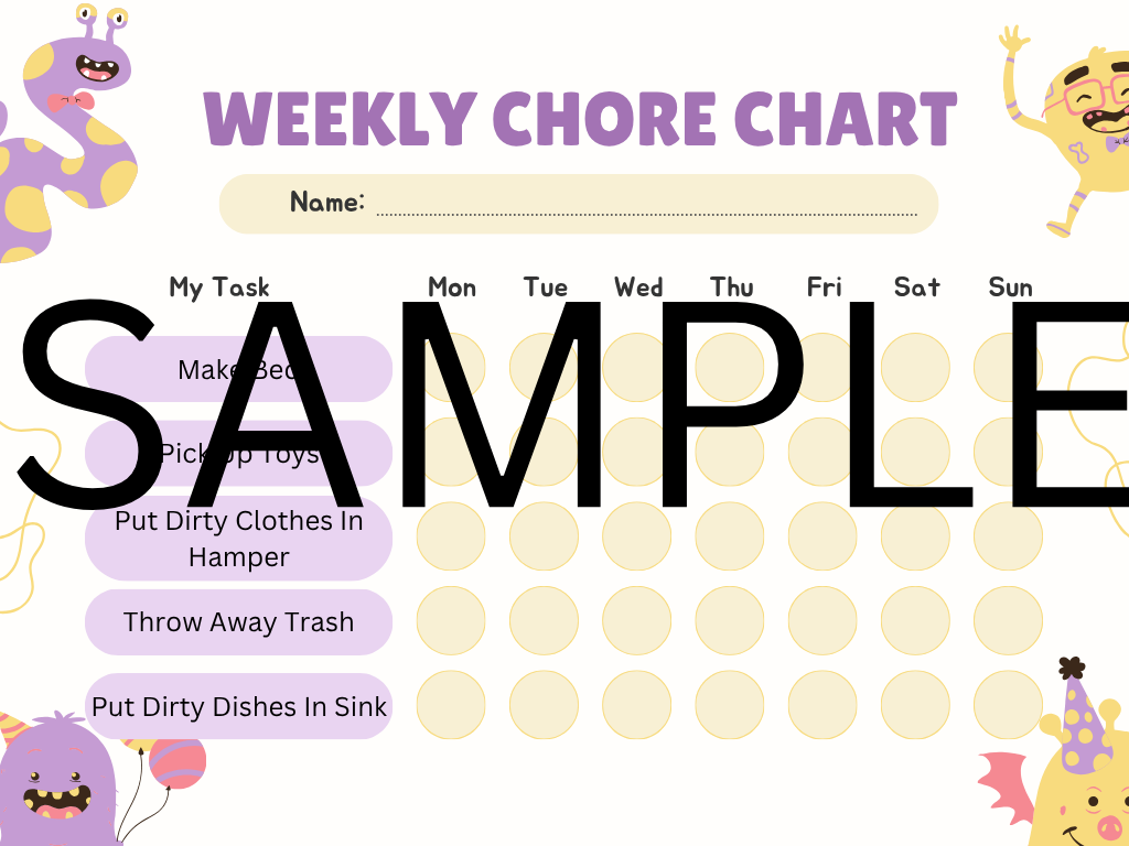 Kids Weekly Chore Chart | Daily Responsibility Tracker for Boys & Girls