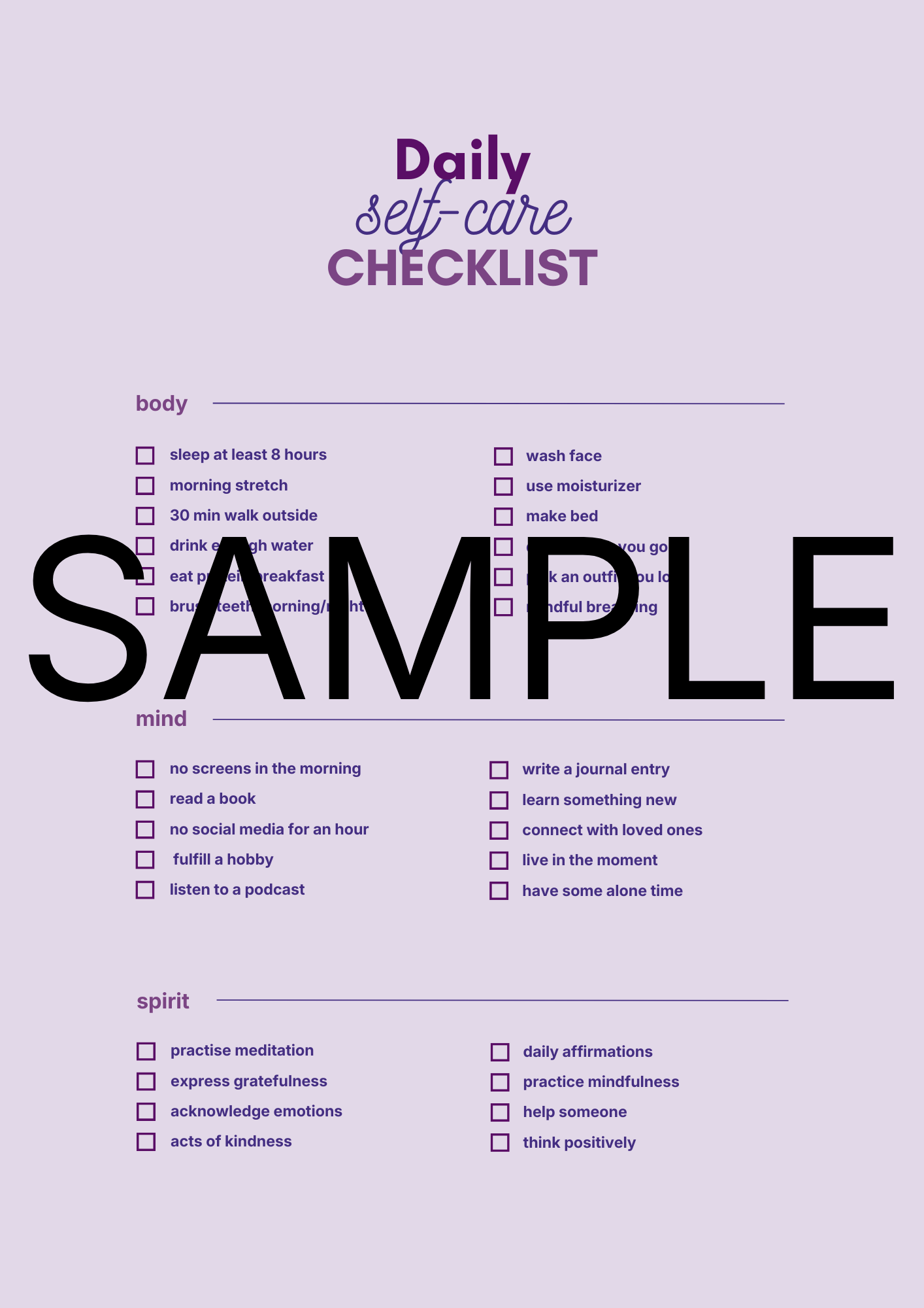 Daily Self-Care Checklist for Moms