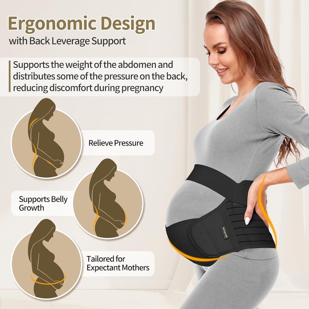 Maternity Belt, Pregnancy 3 in 1 Support Belt for Back/Pelvic/Hip Pain, Maternity Band Belly Support for Pregnancy Belly Support Band (M: Fit Ab 35.5"-47.3", Black)