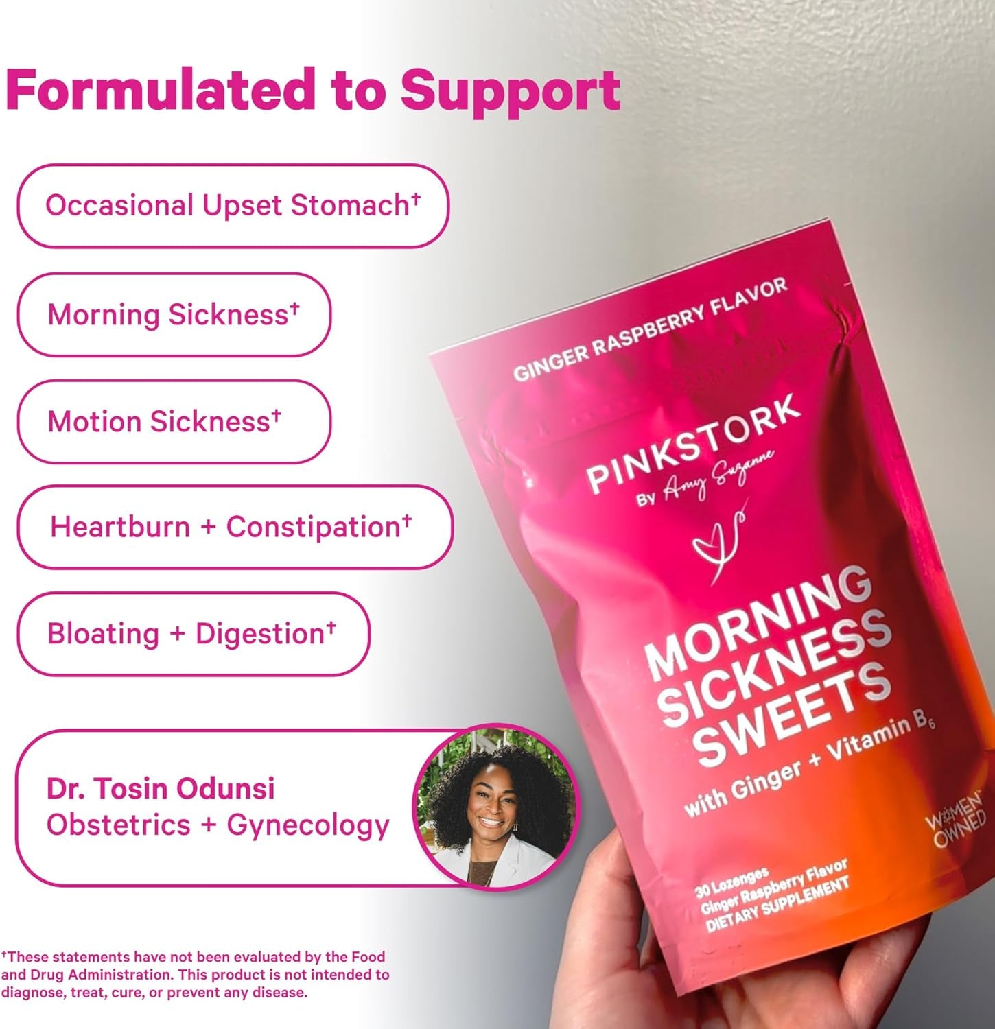 Morning Sickness Sweets, Organic Raspberry Ginger Candy with Vitamin B6, Support for Motion Sickness, Prenatal Heartburn - Pregnancy Must Haves - 30 Wrapped Drops